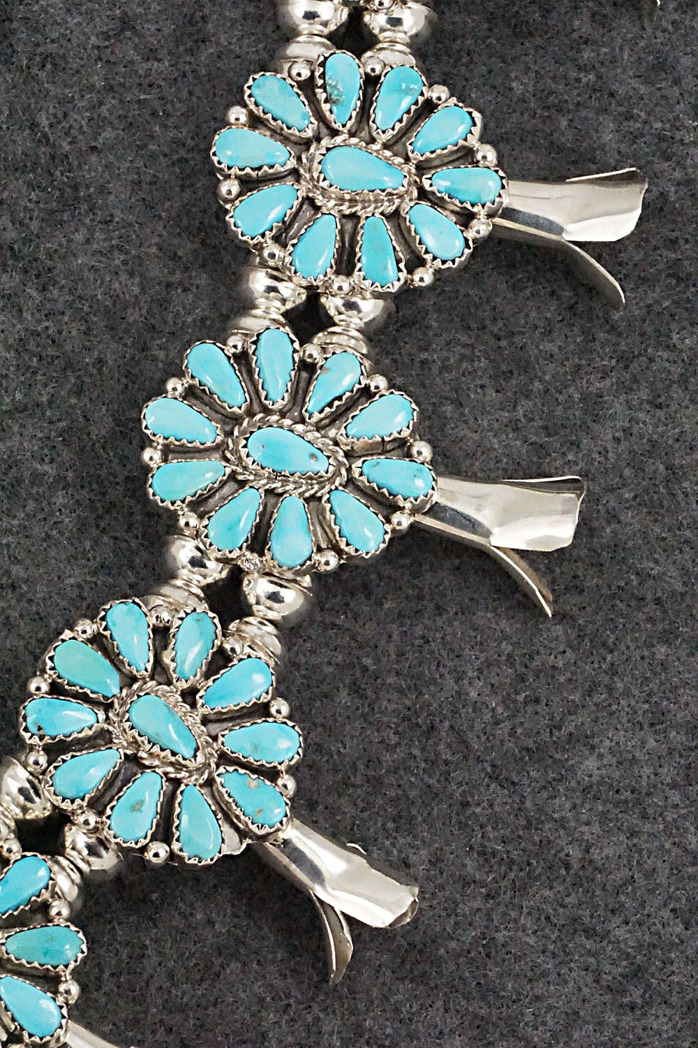 Turquoise & Sterling Silver Squash Blossom Necklace & Earrings - Alicia Wilson