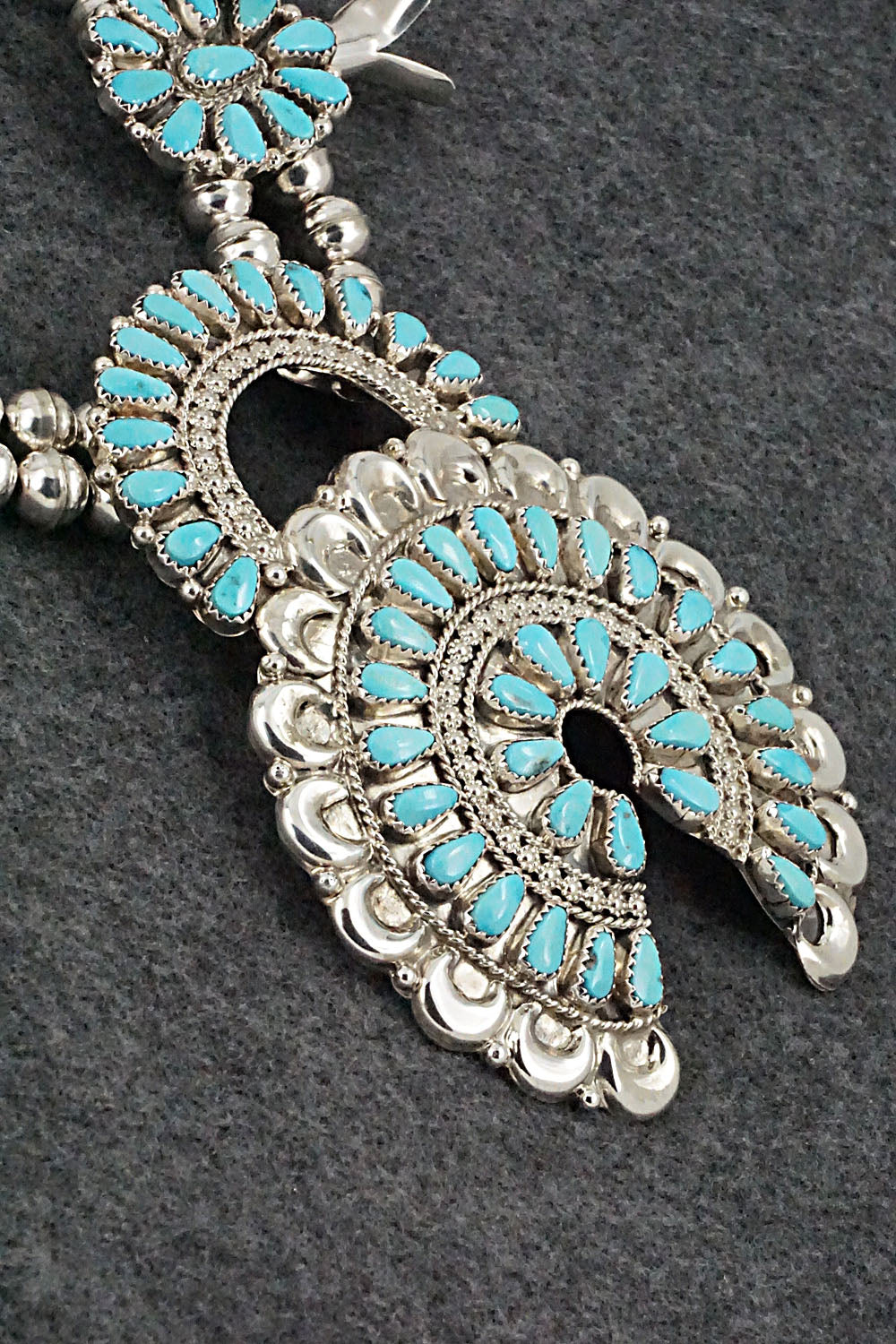 Turquoise & Sterling Silver Squash Blossom Necklace & Earrings - Alicia Wilson