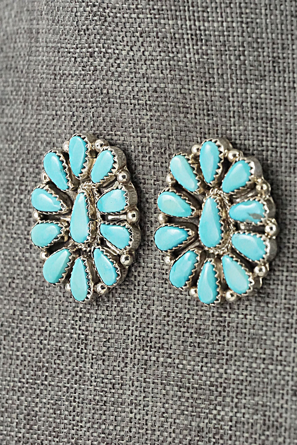 Turquoise & Sterling Silver Squash Blossom Necklace & Earrings - Alicia Wilson
