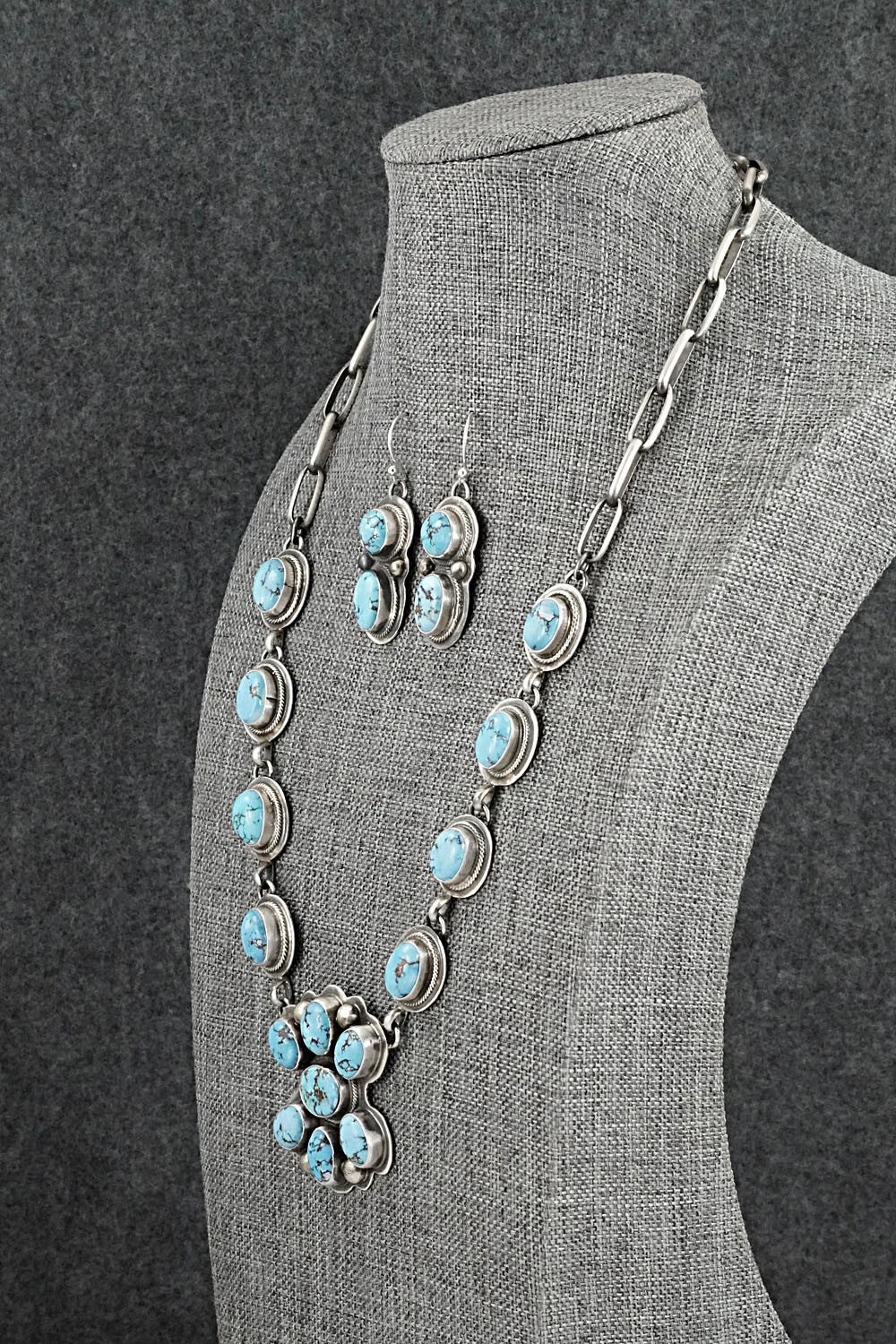 Turquoise & Sterling Silver Necklace and Earrings Set - Kathleen Livingston