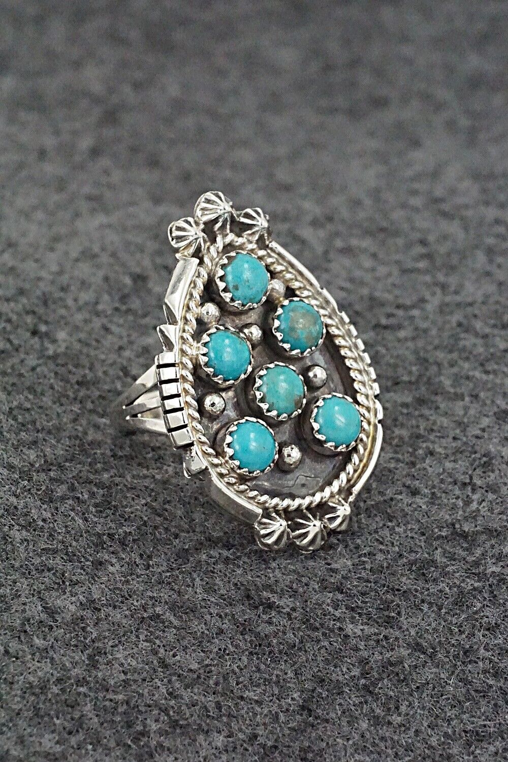 Turquoise & Sterling Silver Ring - Kenny Lonjose - Size 7.5