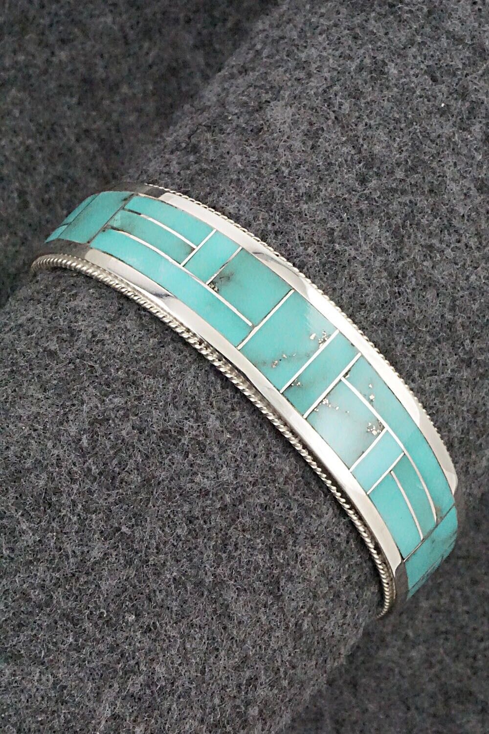 Turquoise & Sterling Silver Inlay Bracelet - Glendora Booqua