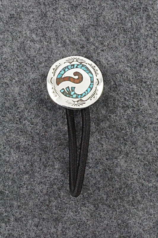 Turquoise, Coral & Sterling Silver Hair Tie - Joleen Yazzie