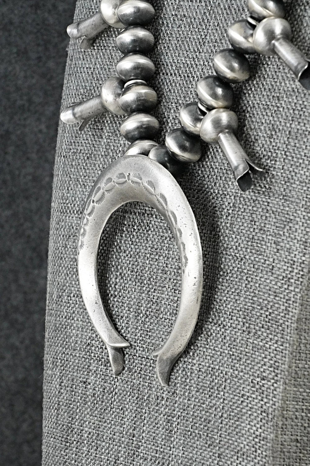 Sterling Silver Navajo Pearl Squash Blossom Necklace - Presley Haley