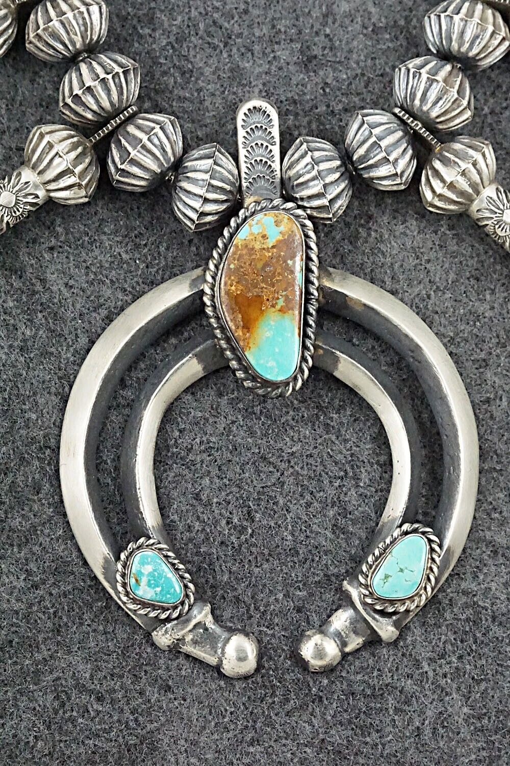 Turquoise & Sterling Silver Squash Blossom Necklace - Chris Hale