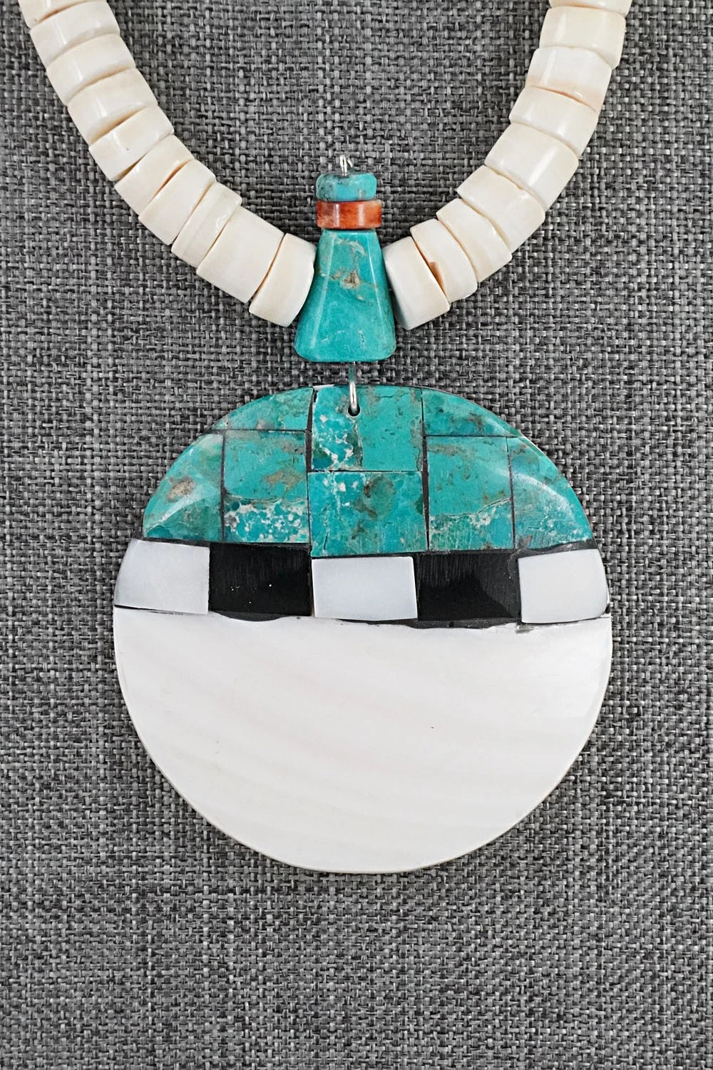 Turquoise, Melon Shell and Sterling Silver Necklace - Lupe Lovato
