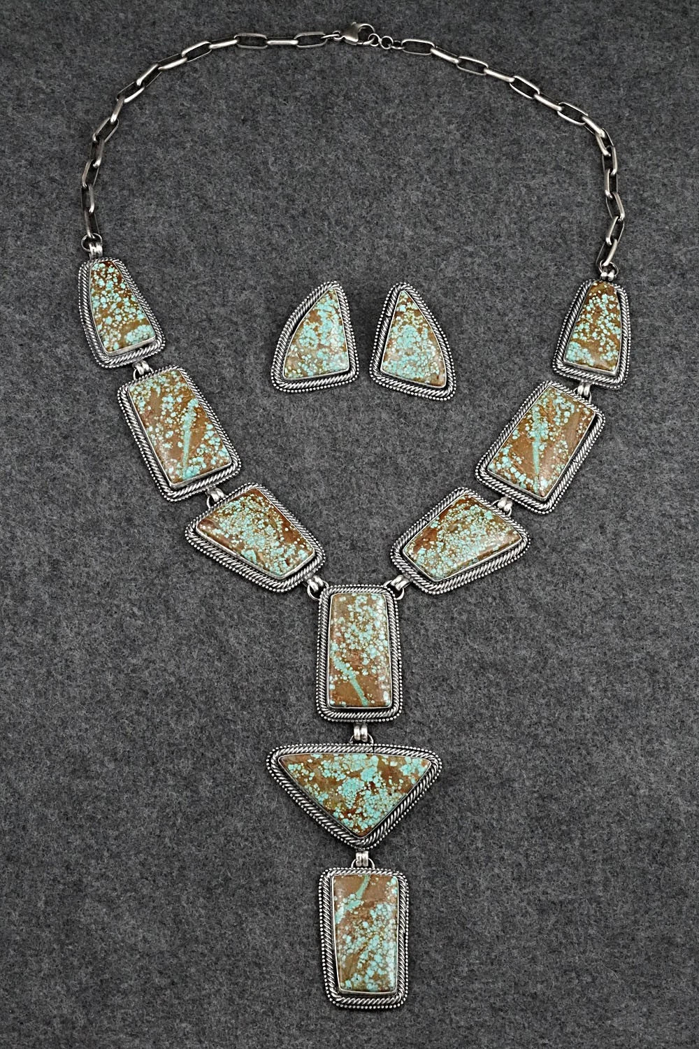 Turquoise & Sterling Silver Necklace and Earrings Set - Darrin Livingston