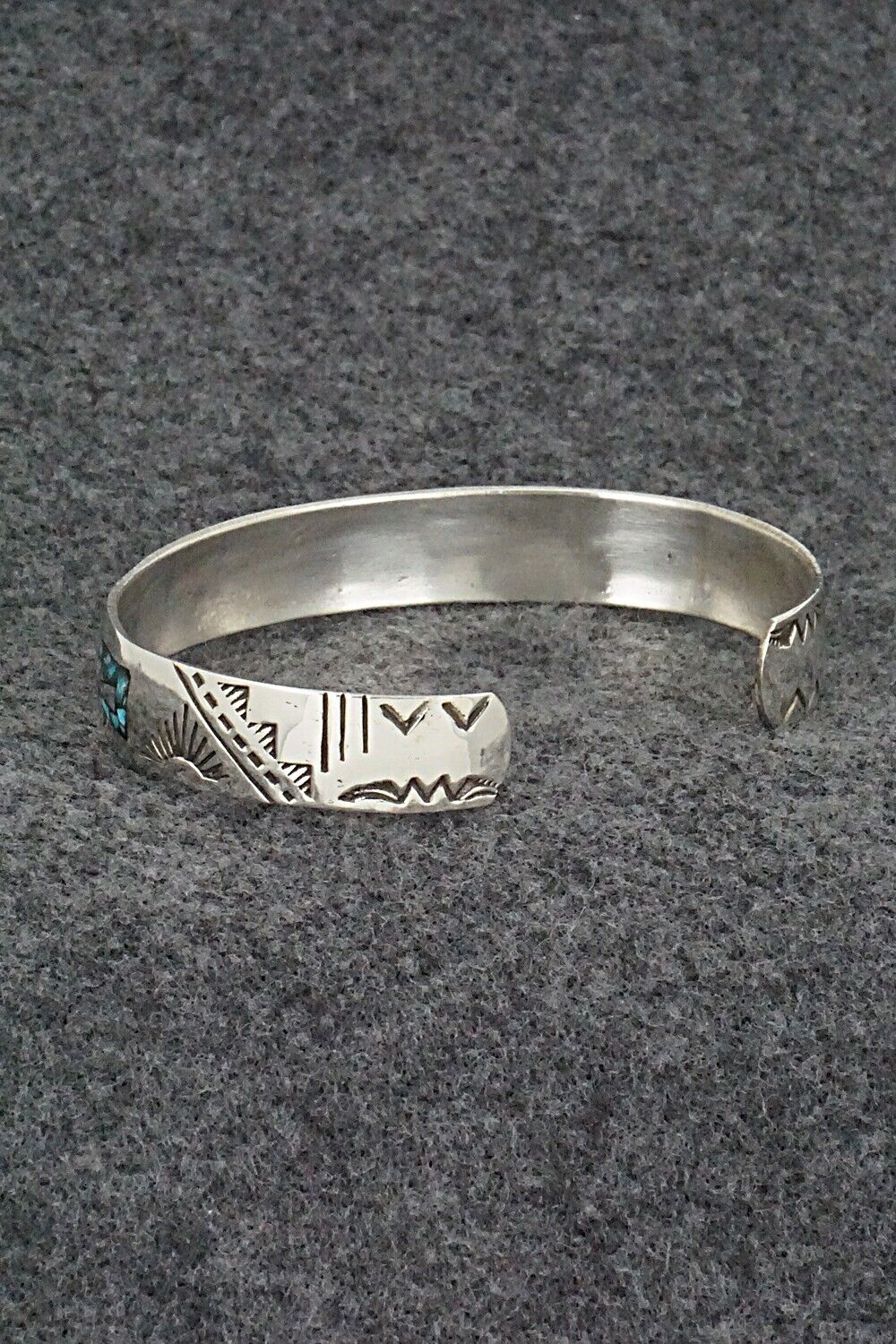 Turquoise, Coral Chip Inlay & Sterling Silver Bracelet - Joleen Yazzie