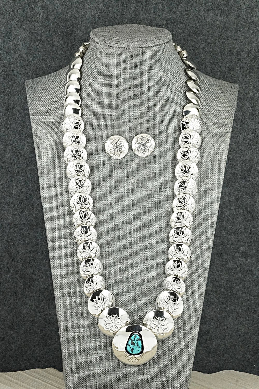 Turquoise Sterling Silver Necklace and Earrings Set - Tim Thompson