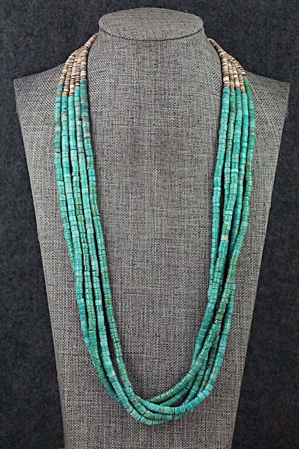 Turquoise, Shell & Sterling Silver Necklace - Joe Garcia