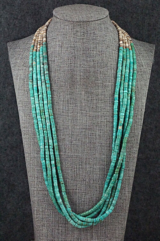 Turquoise, Shell & Sterling Silver Necklace - Joe Garcia