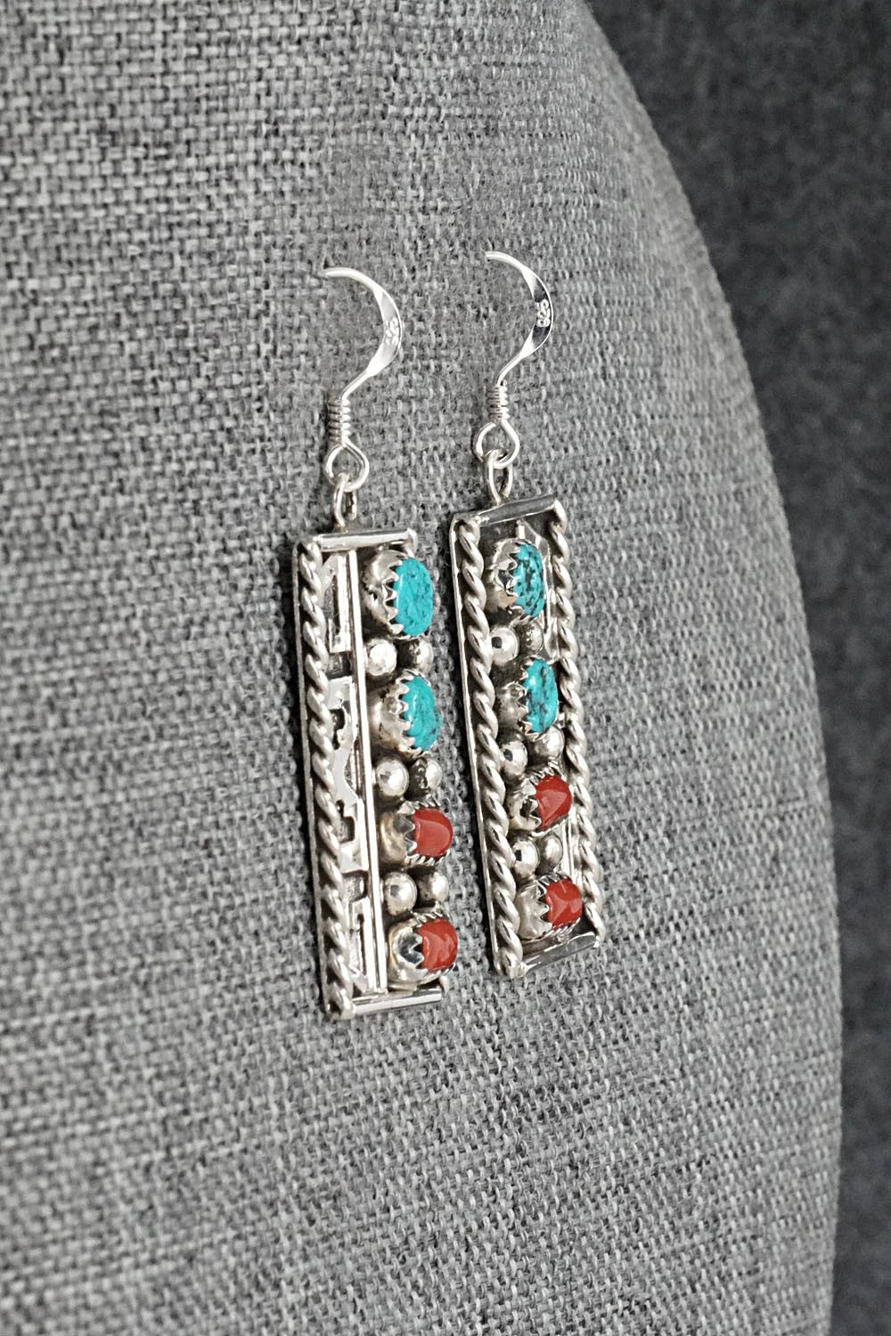 Turquoise, Coral & Sterling Silver Earrings - Ronnie Spencer