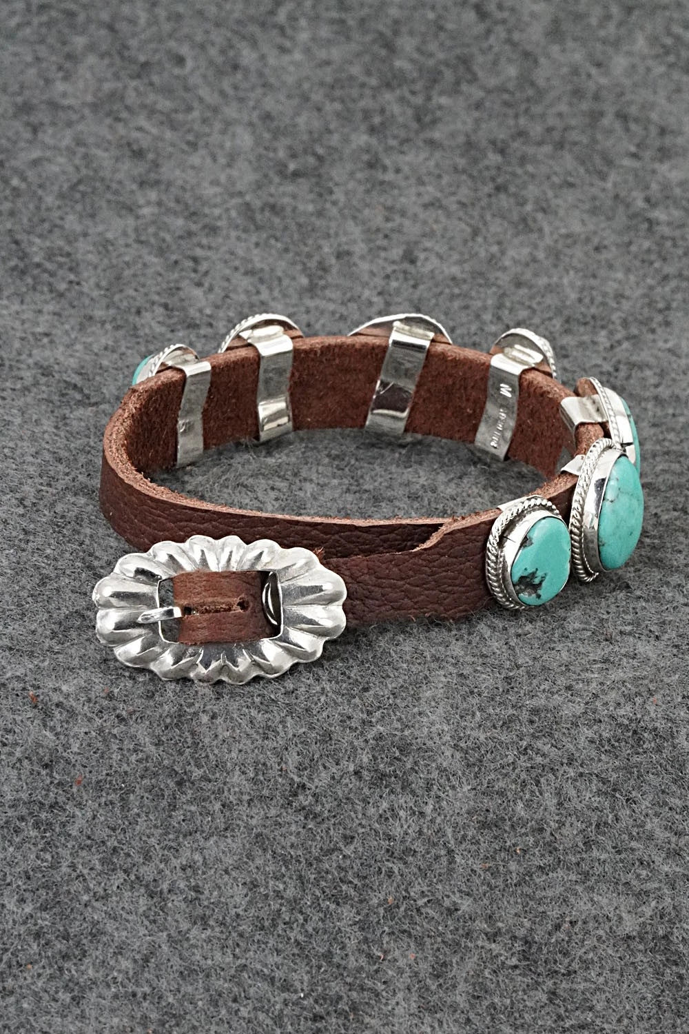 Turquoise, Sterling Silver & Leather Bracelet - Marlene Ramone