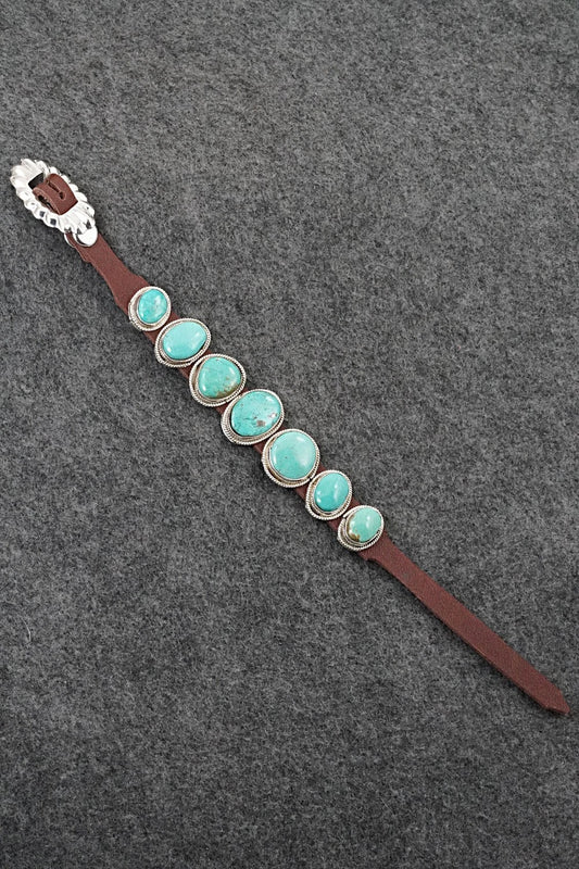 Turquoise, Sterling Silver & Leather Bracelet - Rosita Charlie