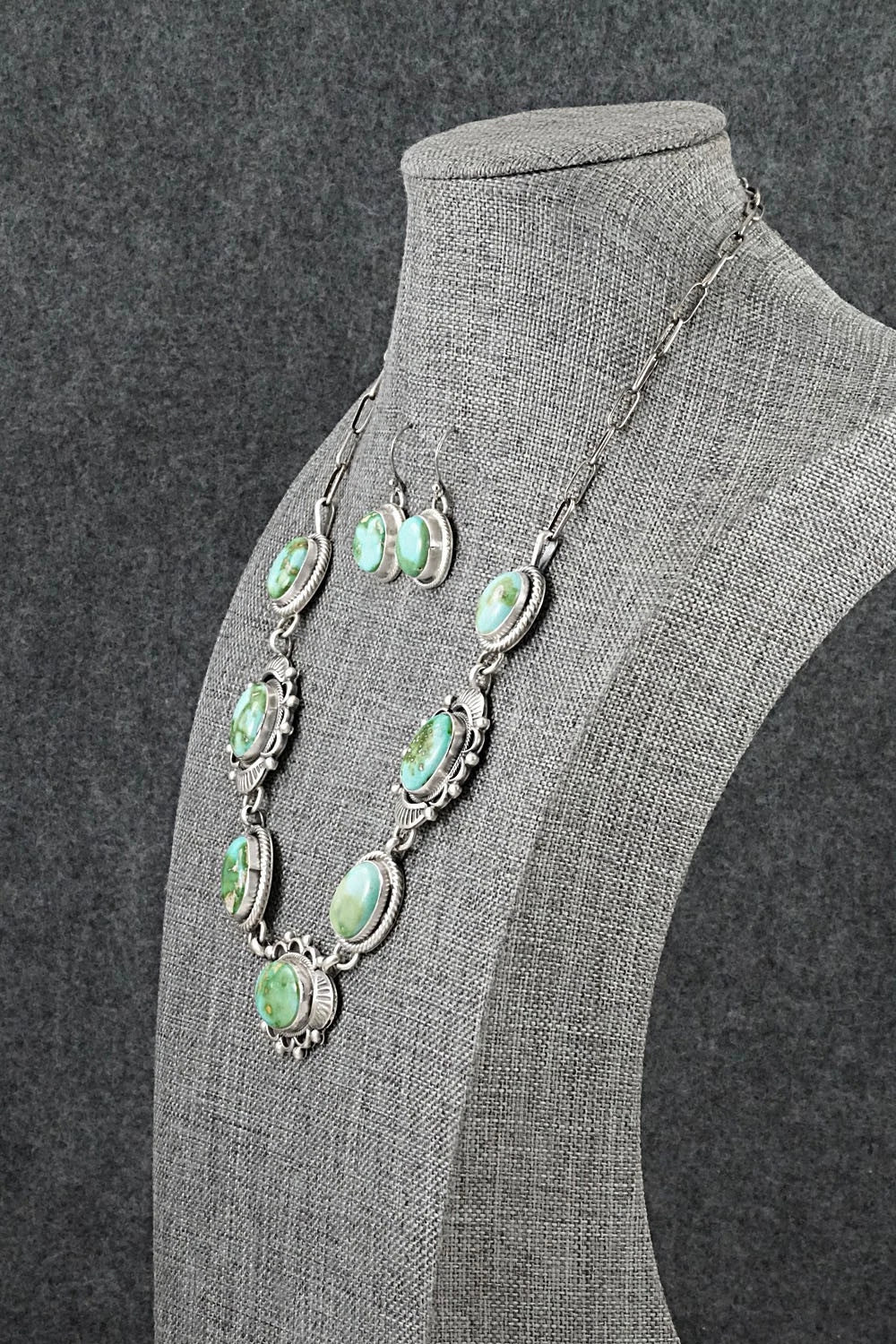 Turquoise & Sterling Silver Necklace and Earrings Set - Bobby Johnson
