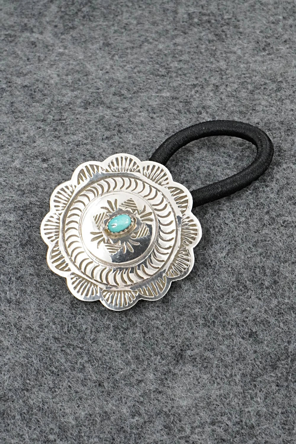 Turquoise & Sterling Silver Hair Tie - Bertha Begay