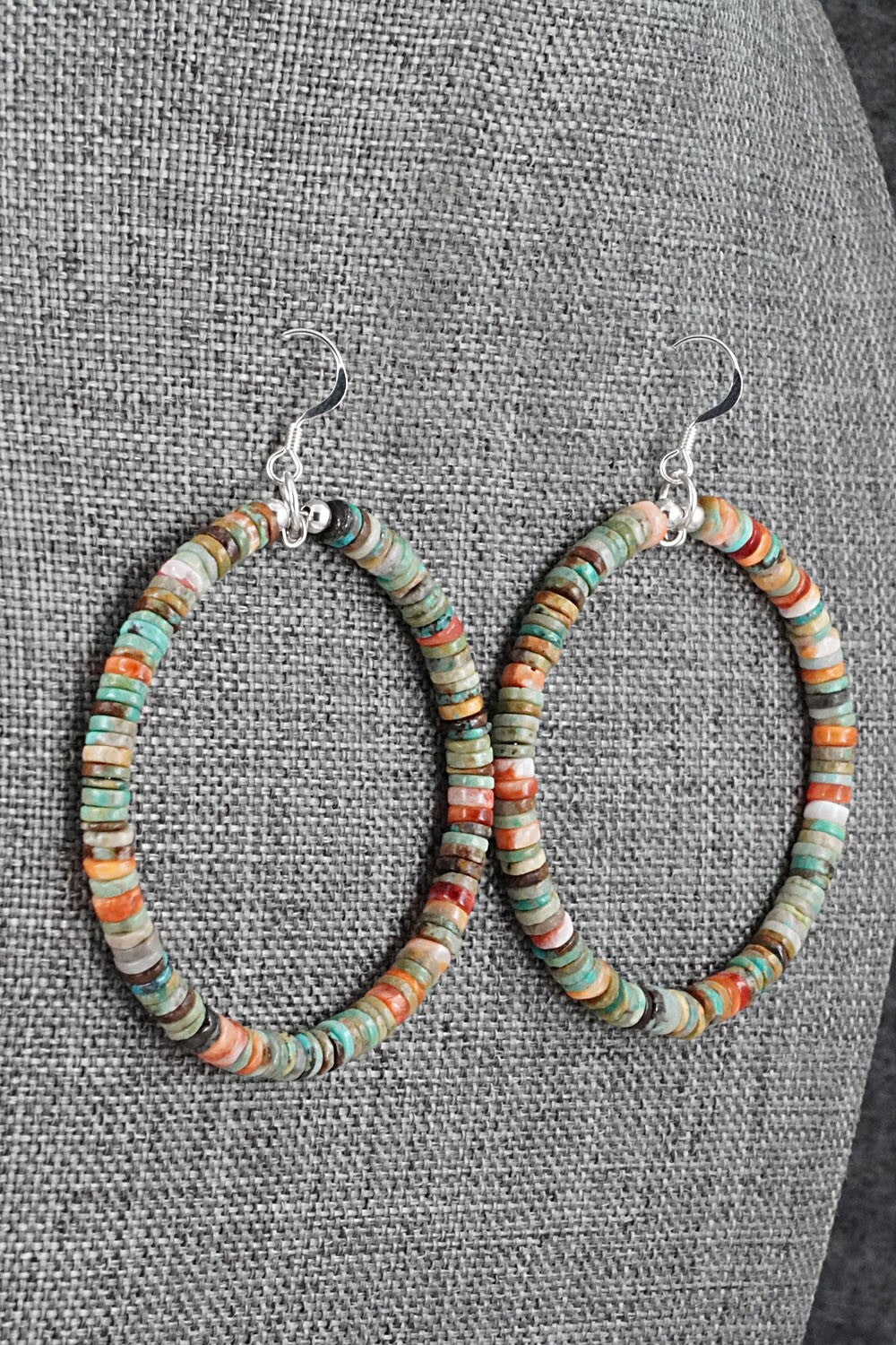 Turquoise, Spiny Oyster & Sterling Silver Earrings - Doreen Jake