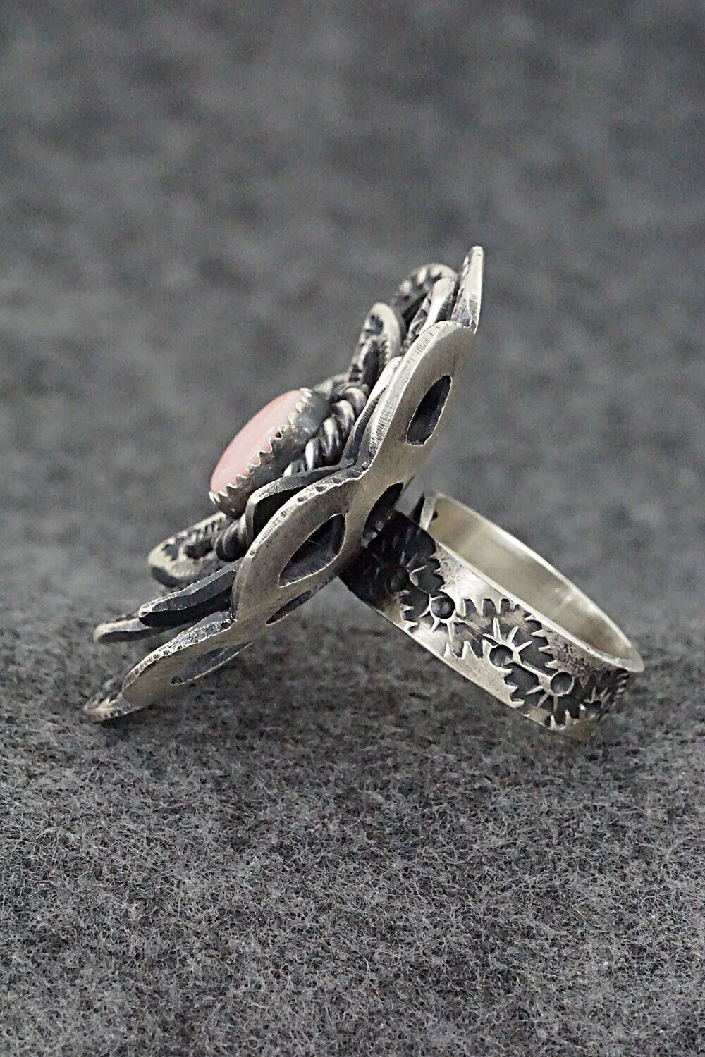 Pink Conch Shell & Sterling Silver Ring - Kevin Billah - Size 8 (Adj)