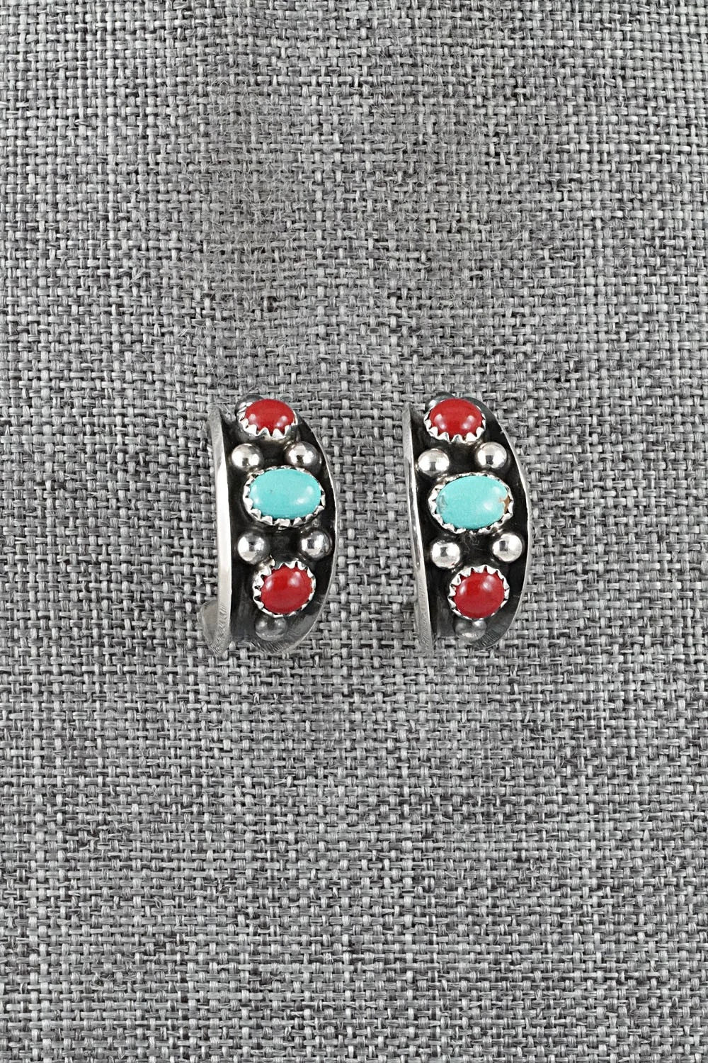 Coral, Turquoise & Sterling Silver Earrings - Paul Largo