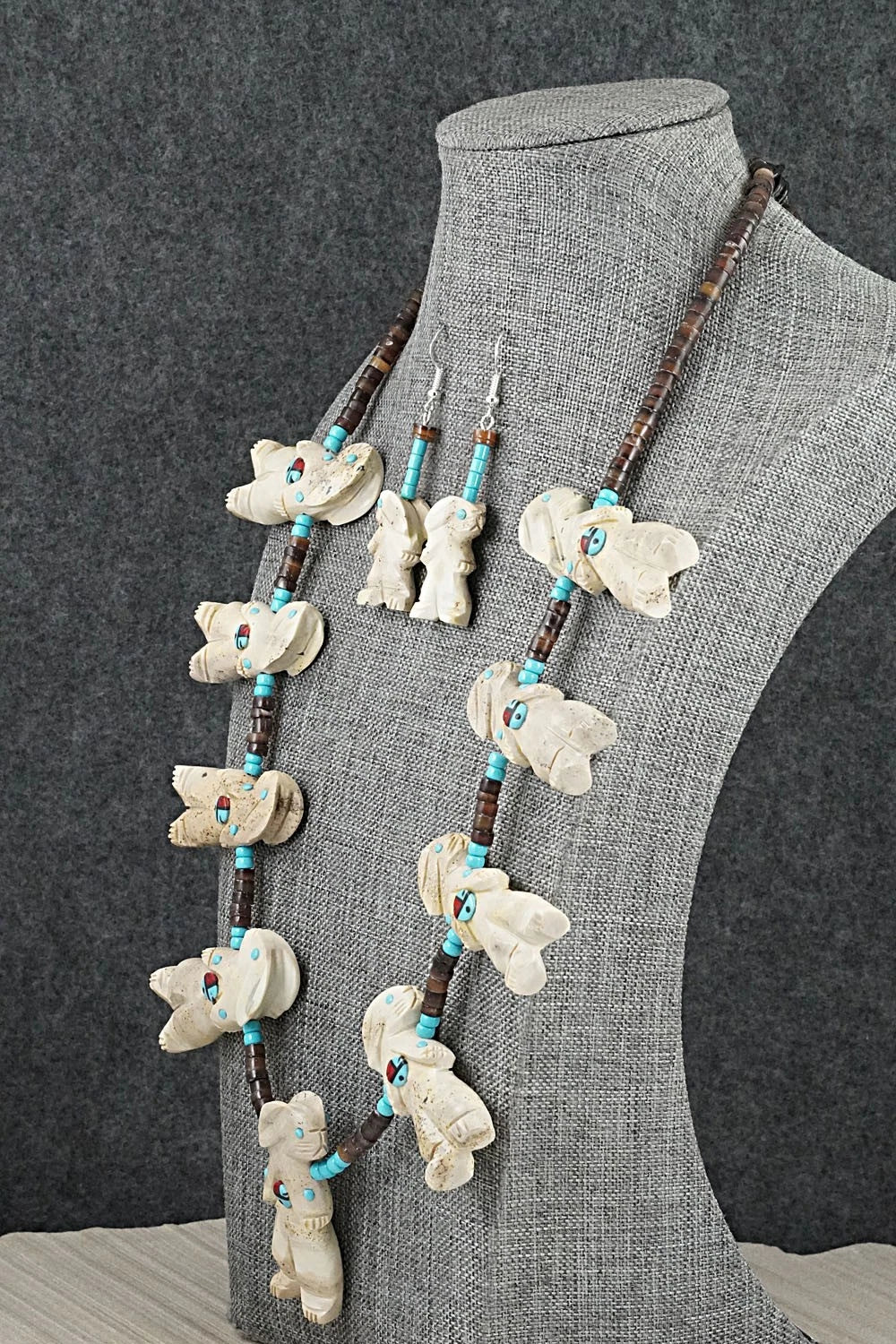 Multi-Stone Rabbit Fetish & Sterling Silver Necklace Set - Dannette Laate