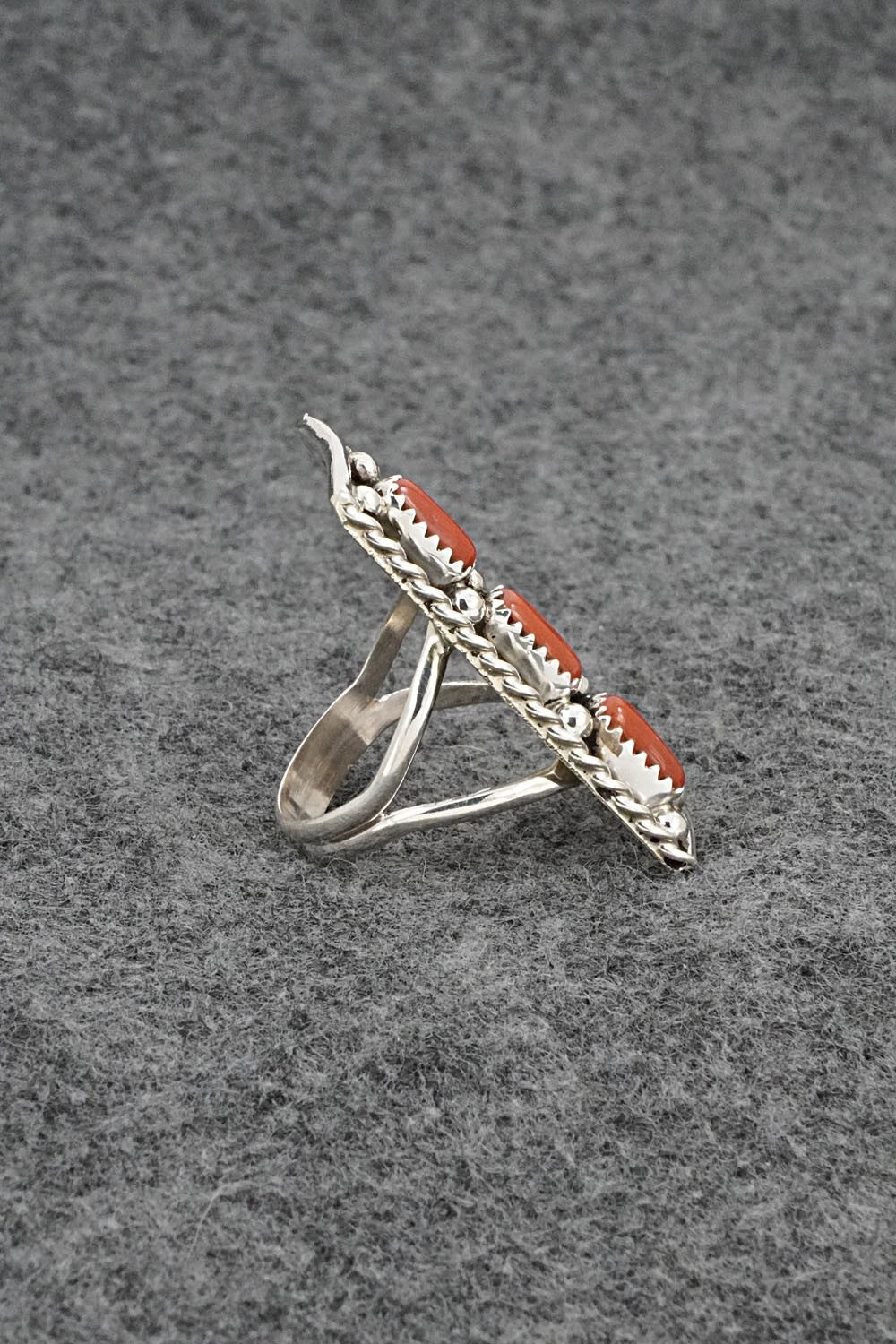 Coral & Sterling Silver Ring - Ronnie Spencer - Size 8