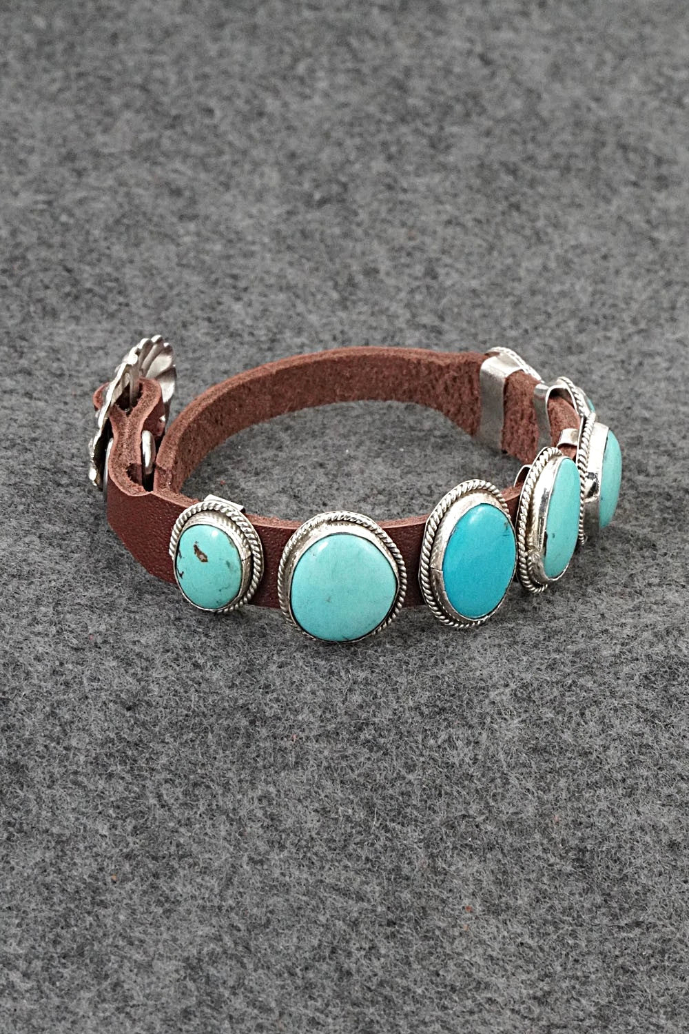 Turquoise, Sterling Silver & Leather Bracelet - Rosita Charlie
