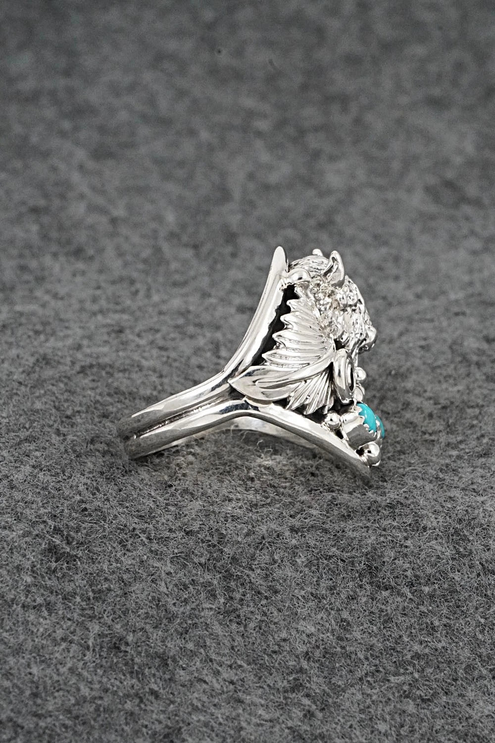 Turquoise & Sterling Silver Ring - Darrell Morgan - Size 13.5