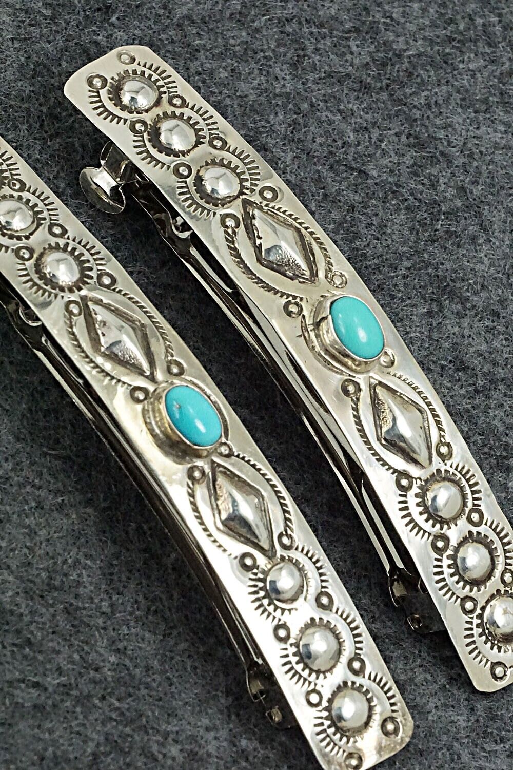 Turquoise & Sterling Silver Hair Barrettes - Jennie Blackgoat