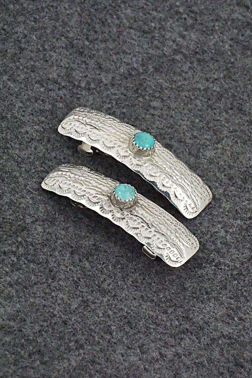 Turquoise & Sterling Silver Mini Hair Barrettes - Betty Laughing
