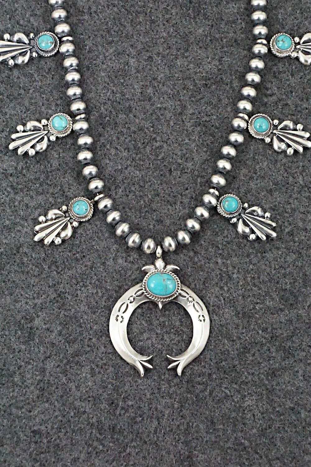 Turquoise & Sterling Silver Squash Blossom Necklace - Bobby Platero