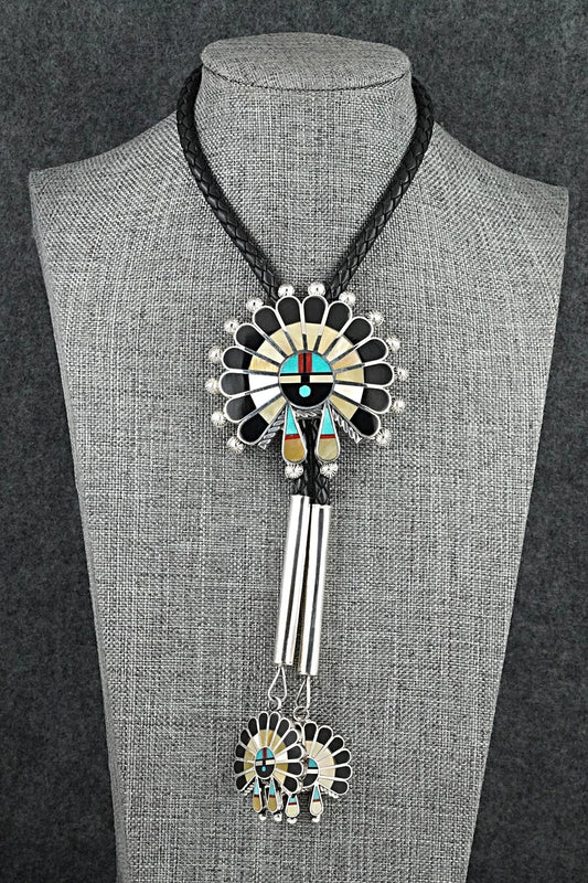 Multi-Stone & Sterling Silver Inlay Bolo Tie - April Unkestine