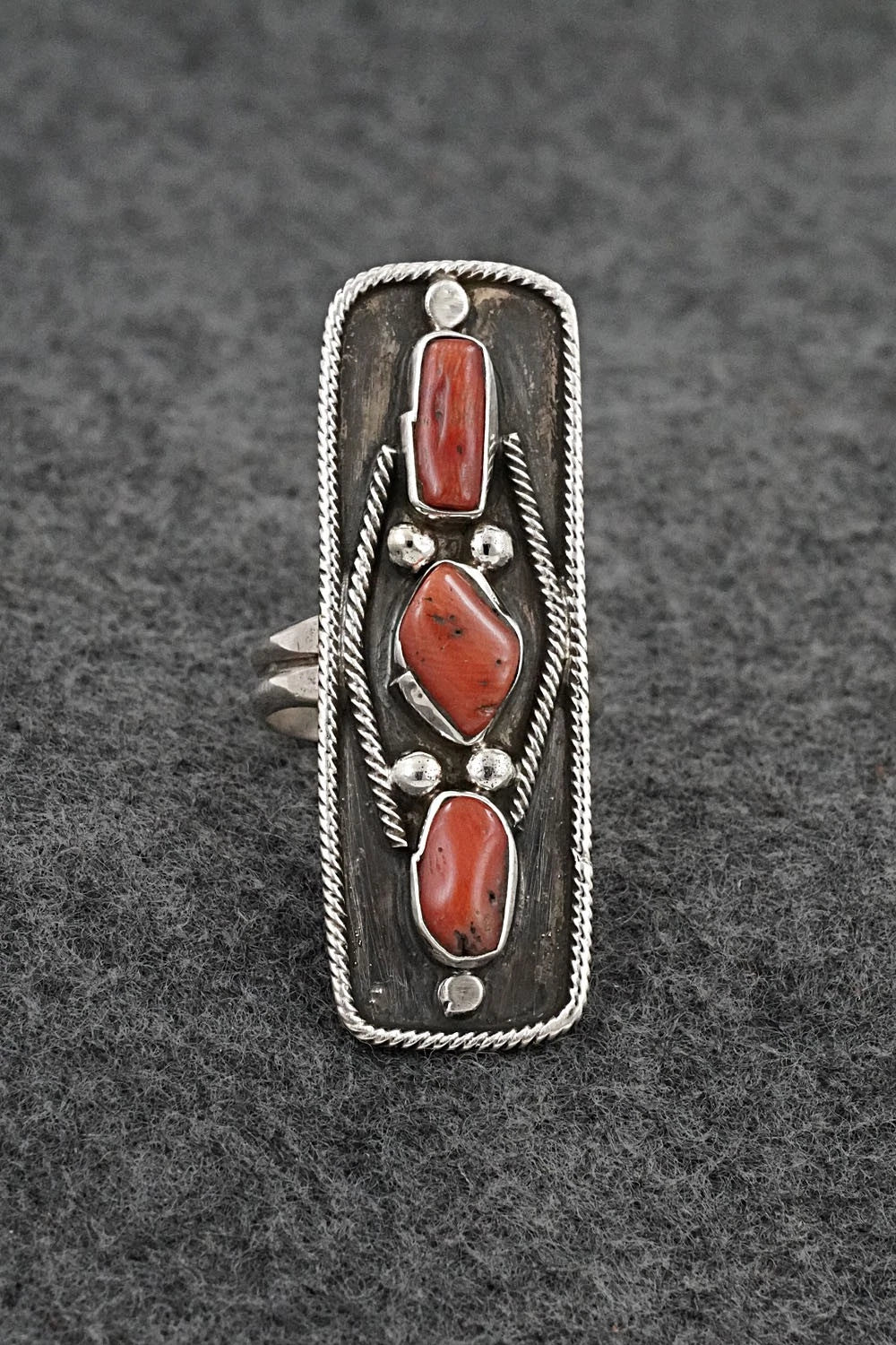 Coral & Sterling Silver Ring - Priscilla Reeder - Size 8