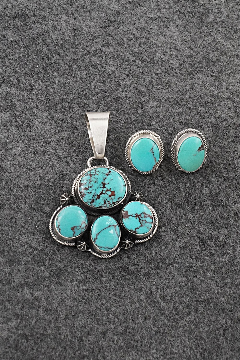 Turquoise & Sterling Silver Pendant and Earrings Set - Darrin Livingston