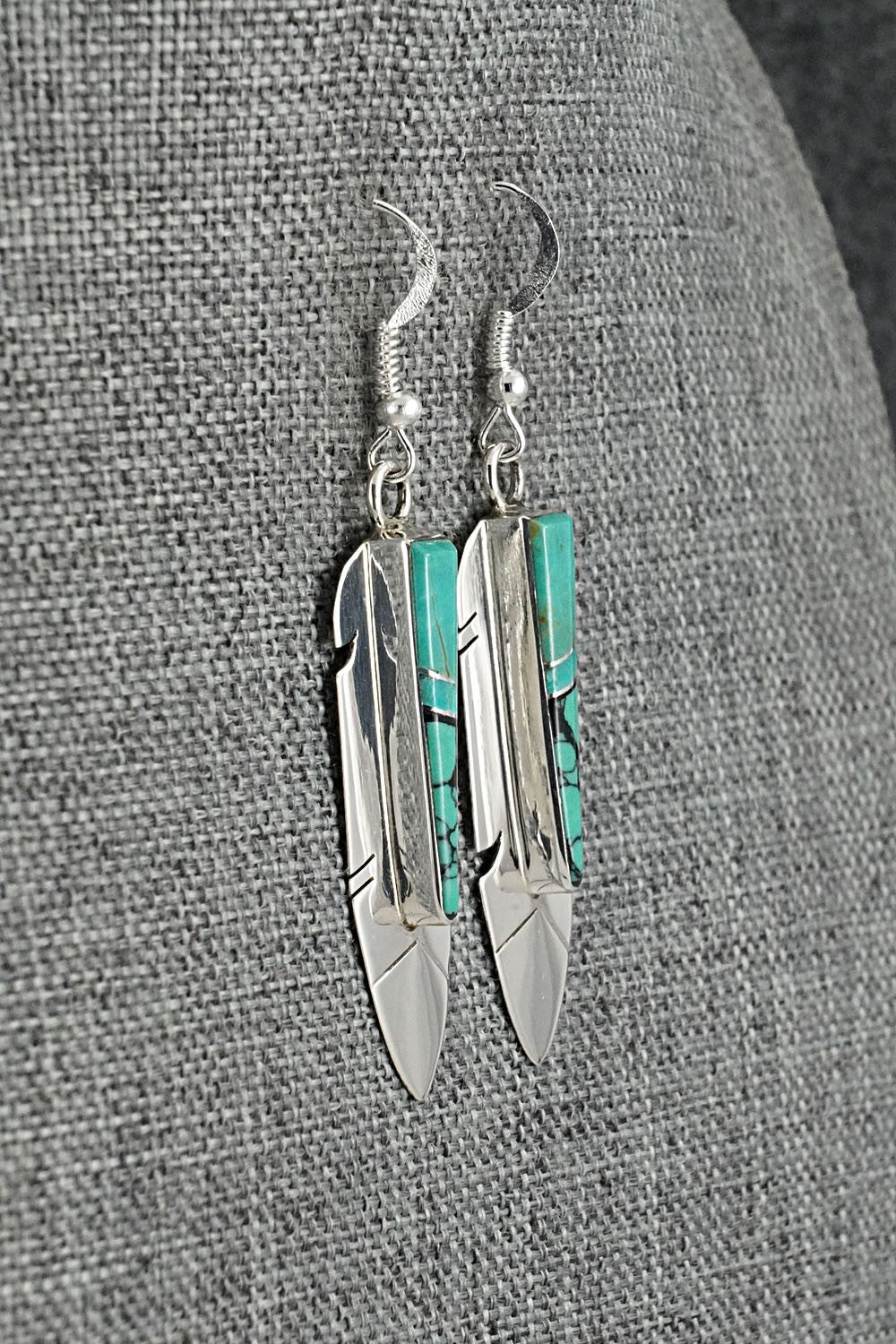 Turquoise, Onyx & Sterling Silver Earrings - Marilyn Yazzie