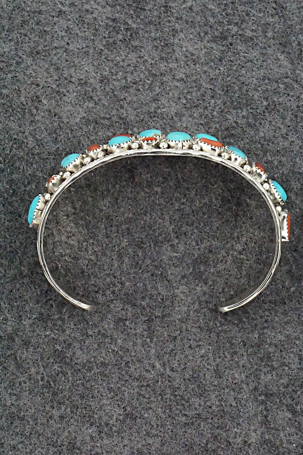 Turquoise, Coral & Sterling Silver Bracelet - Anita Whitegoat