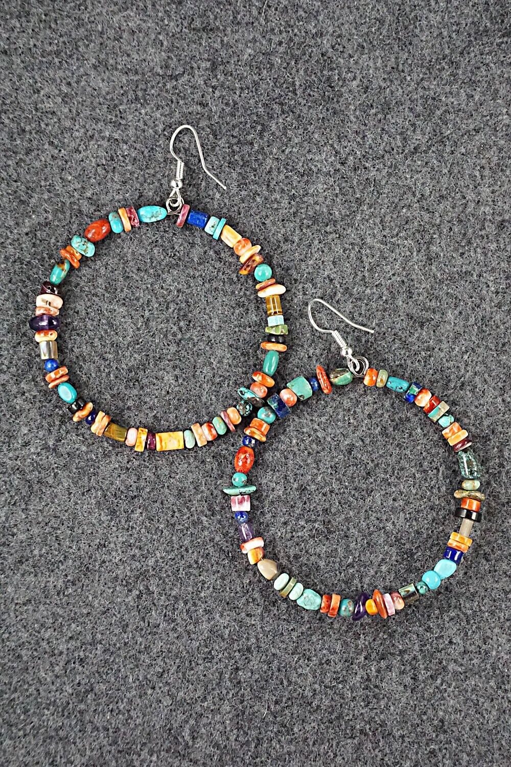 Multi Stone & Sterling Silver Hoop Earrings - Helen Tsosie