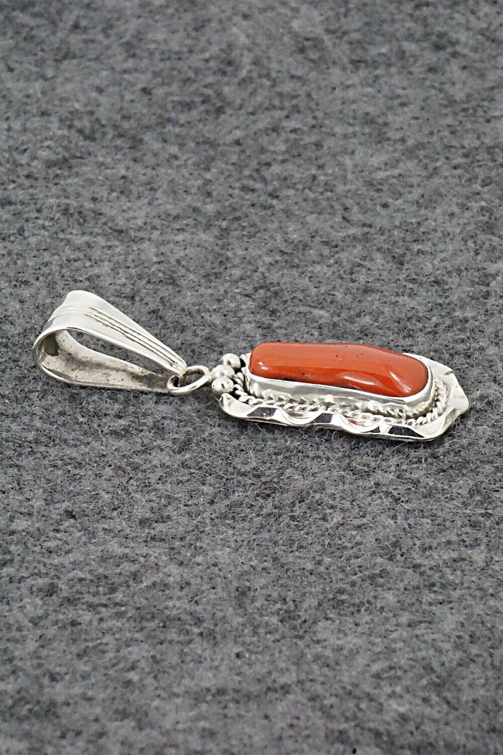 Coral & Sterling Silver Pendant - Samuel Yellowhair