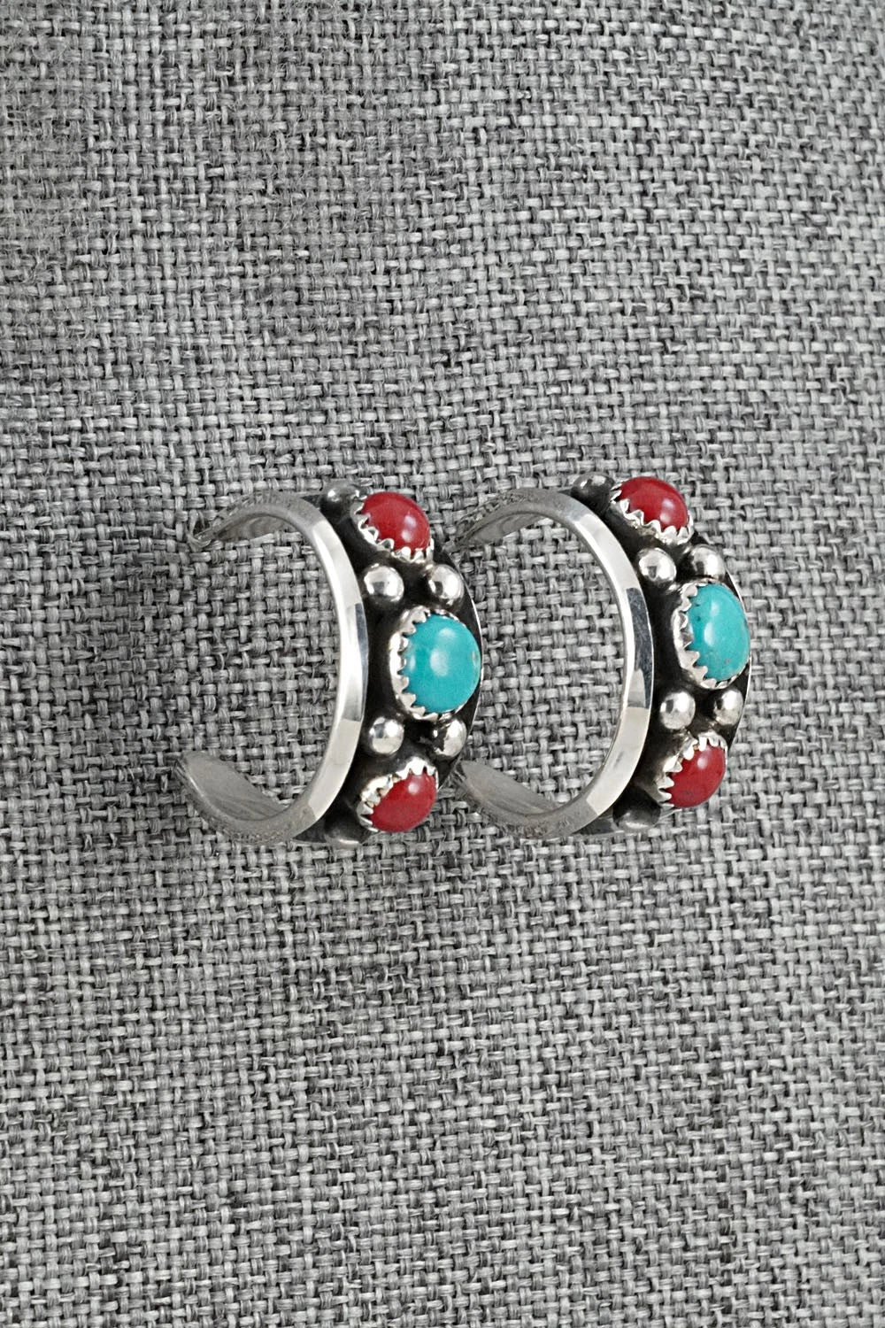 Coral, Turquoise & Sterling Silver Earrings - Paul Largo