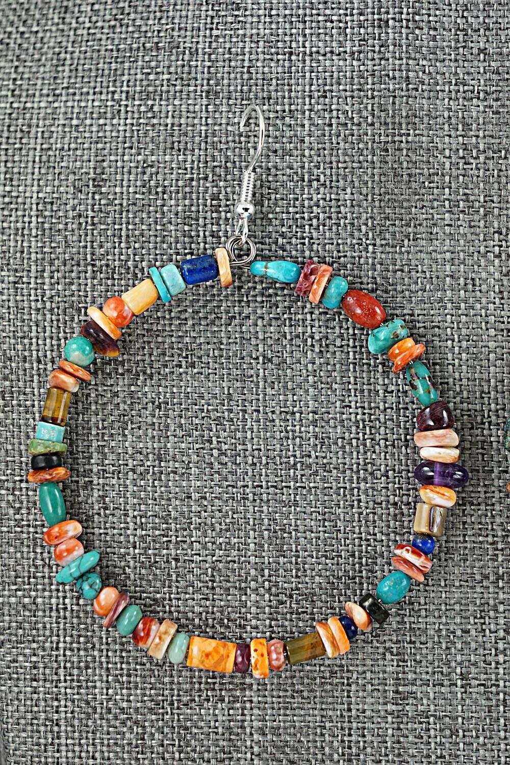 Multi Stone & Sterling Silver Hoop Earrings - Helen Tsosie