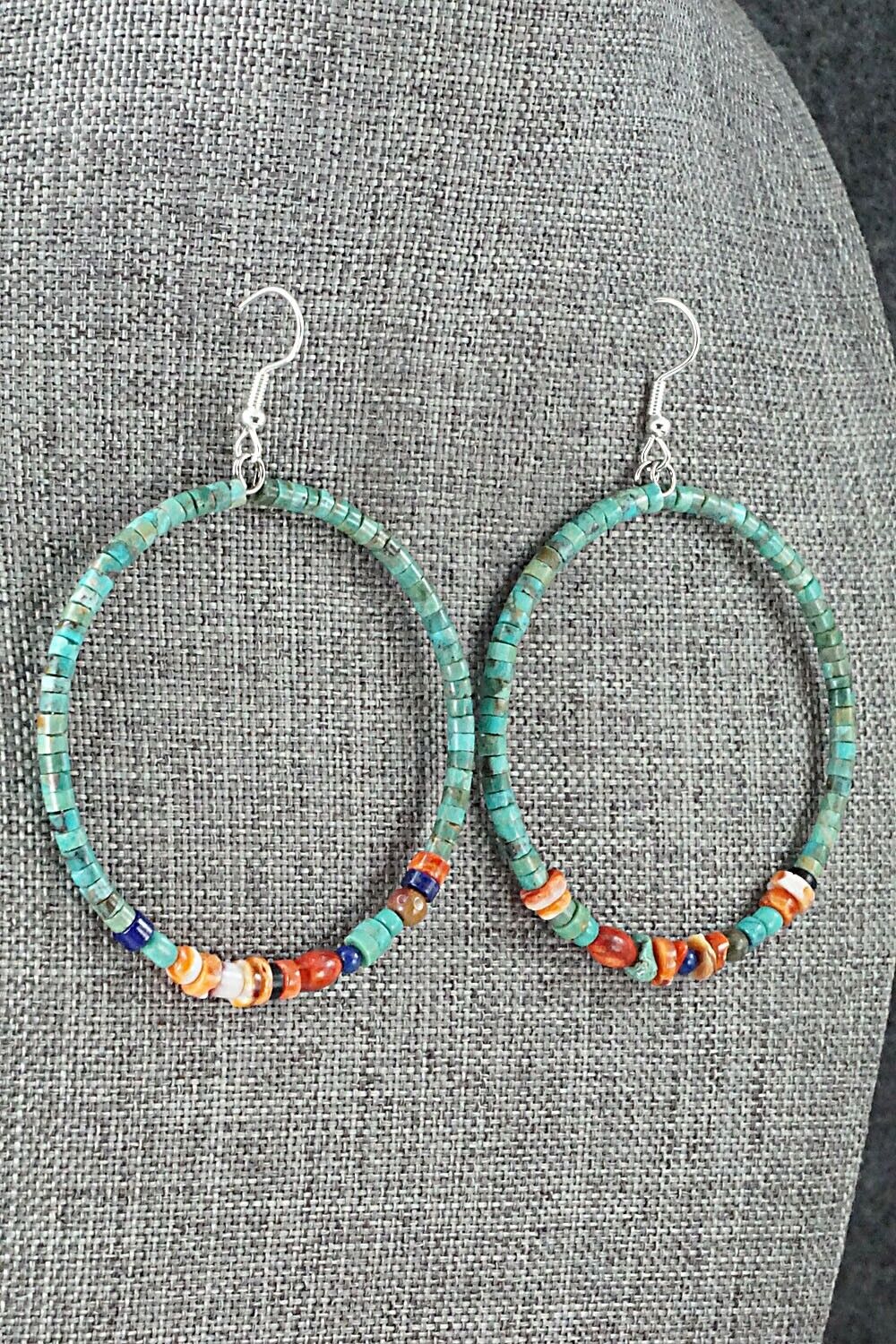 Multi Stone & Sterling Silver Hoop Earrings - Helen Tsosie
