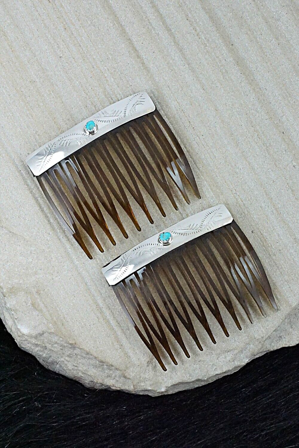 Turquoise & Sterling Silver Hair Combs - Randall Dalgai