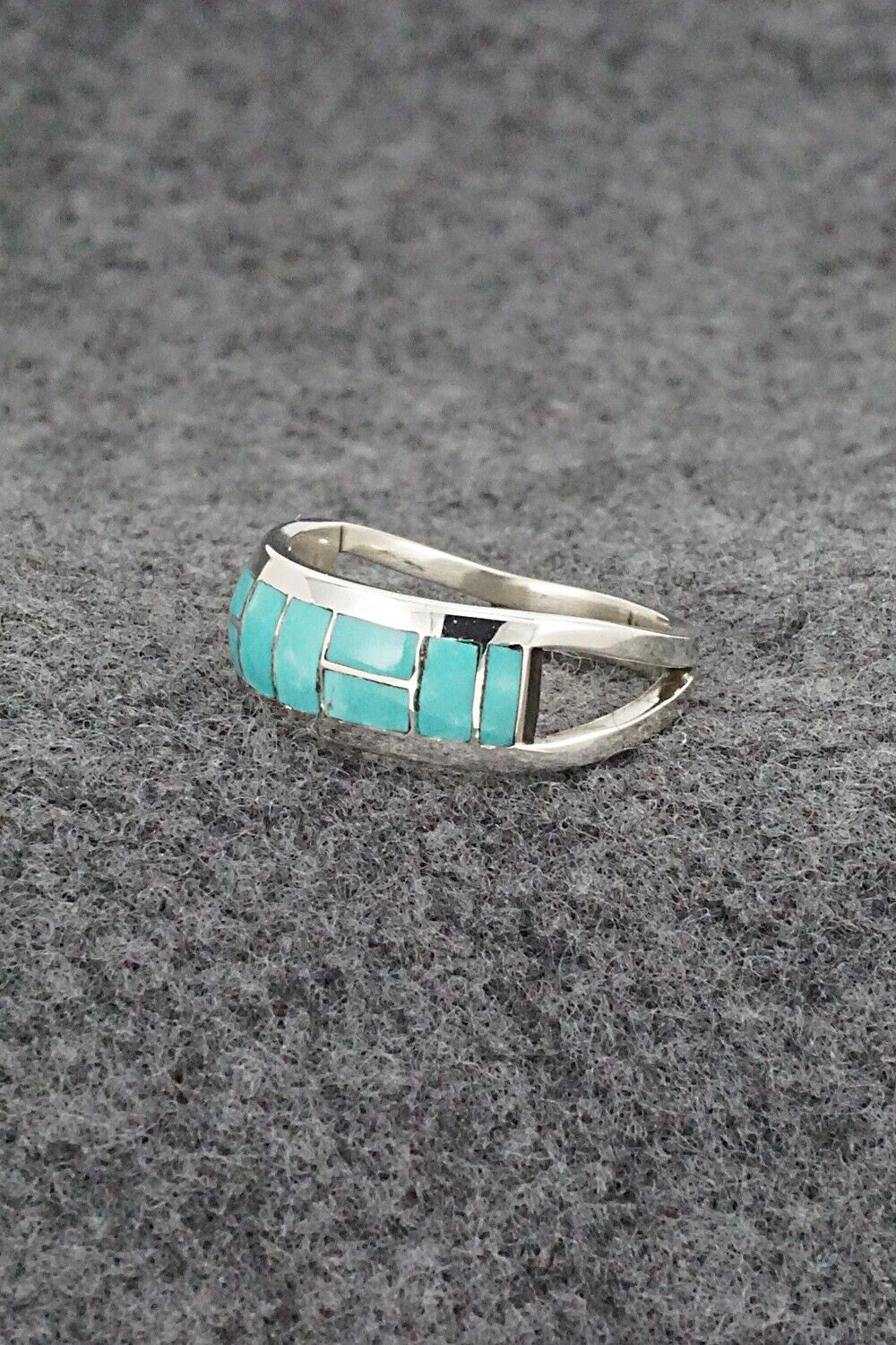 Turquoise & Sterling Silver Inlay Ring - Sibert Bowannie - Size 8