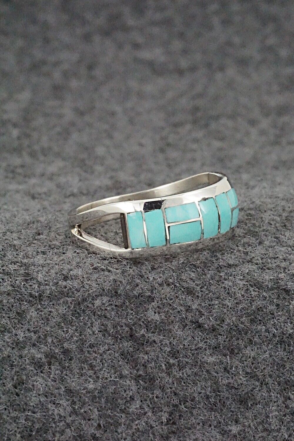 Turquoise & Sterling Silver Inlay Ring - Sibert Bowannie - Size 9.5