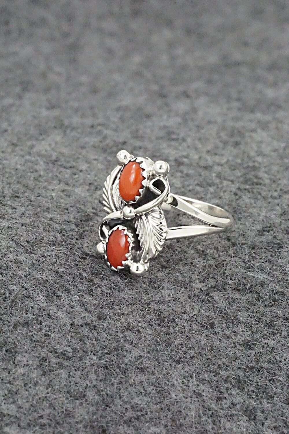 Coral & Sterling Silver Ring - Judy Largo - Size 6.25