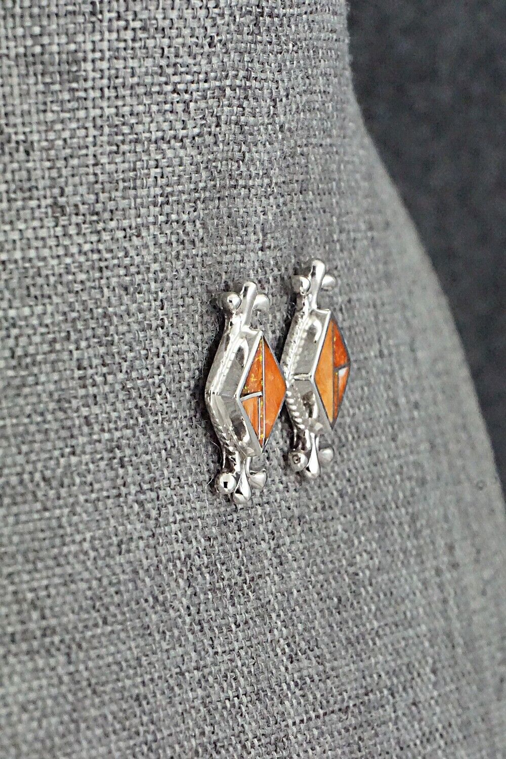 Spiny Oyster, Opalite & Sterling Silver Inlay Earrings - James Manygoats