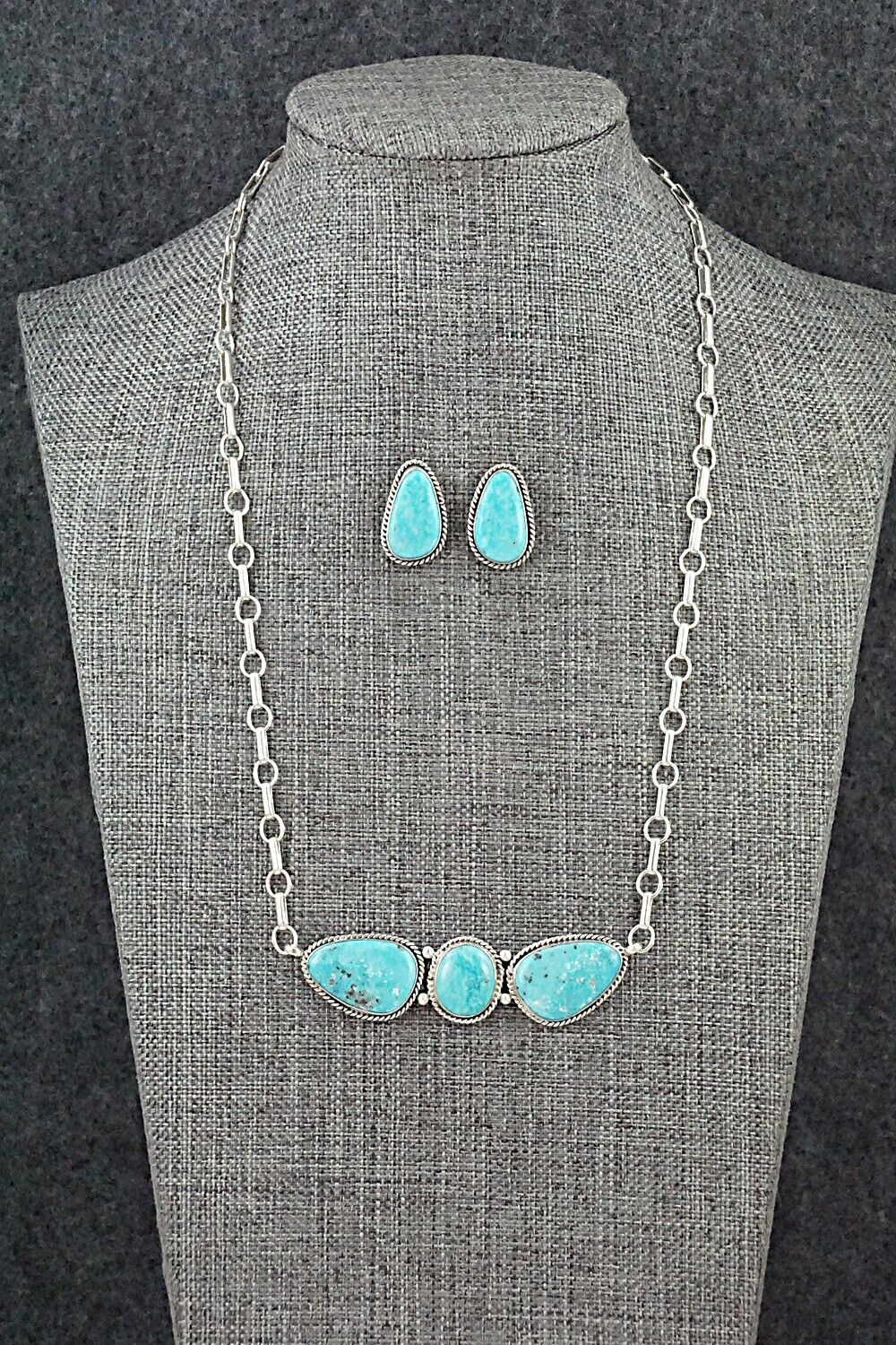 Turquoise & Sterling Silver Necklace and Earrings Set - Rena Begay