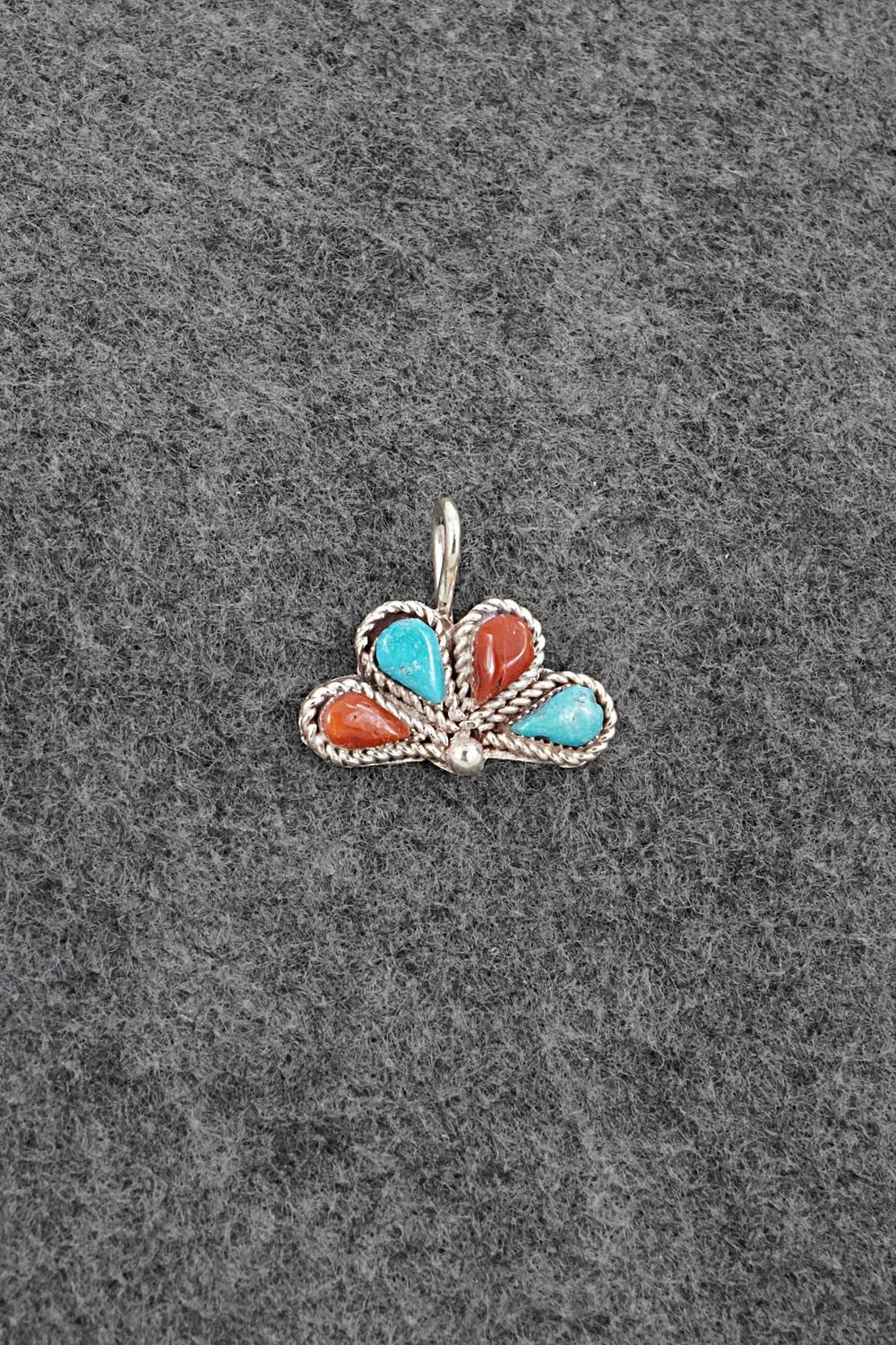 Coral, Turquoise & Sterling Silver Pendant - Huberta Lonjose