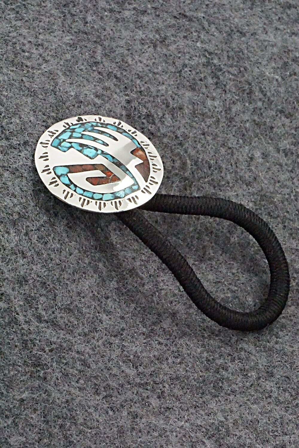 Turquoise, Coral & Sterling Silver Hair Tie - Joleen Yazzie