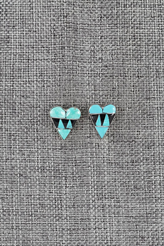 Turquoise, Onyx & Sterling Silver Earrings - Carol Vacit