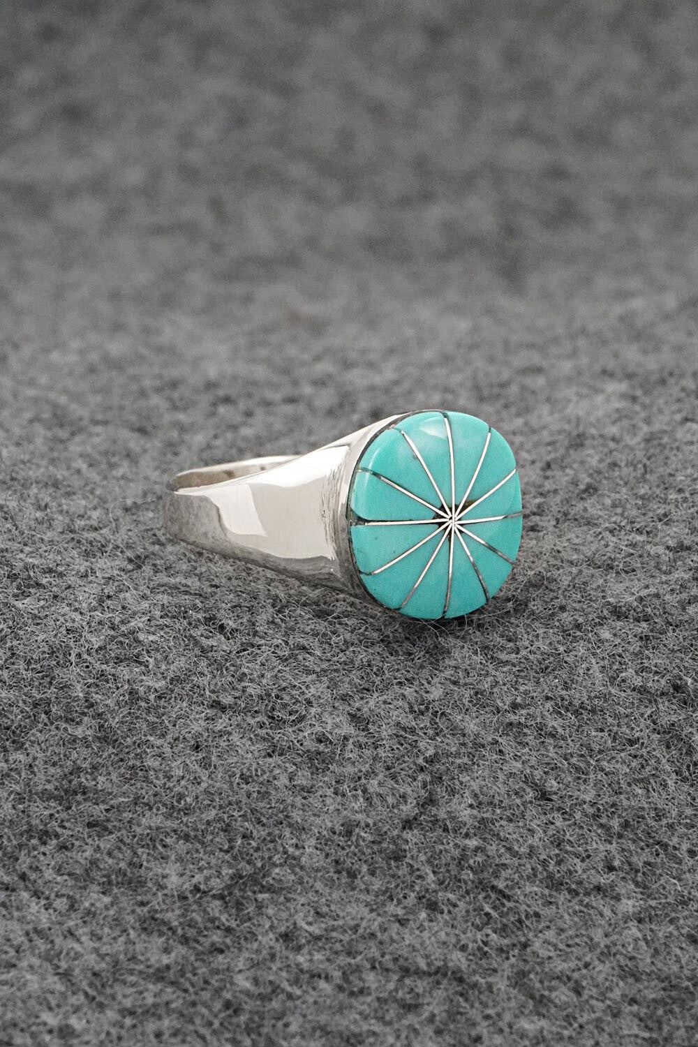 Turquoise & Sterling Silver Inlay Ring - Johnson Laweka - Size 9